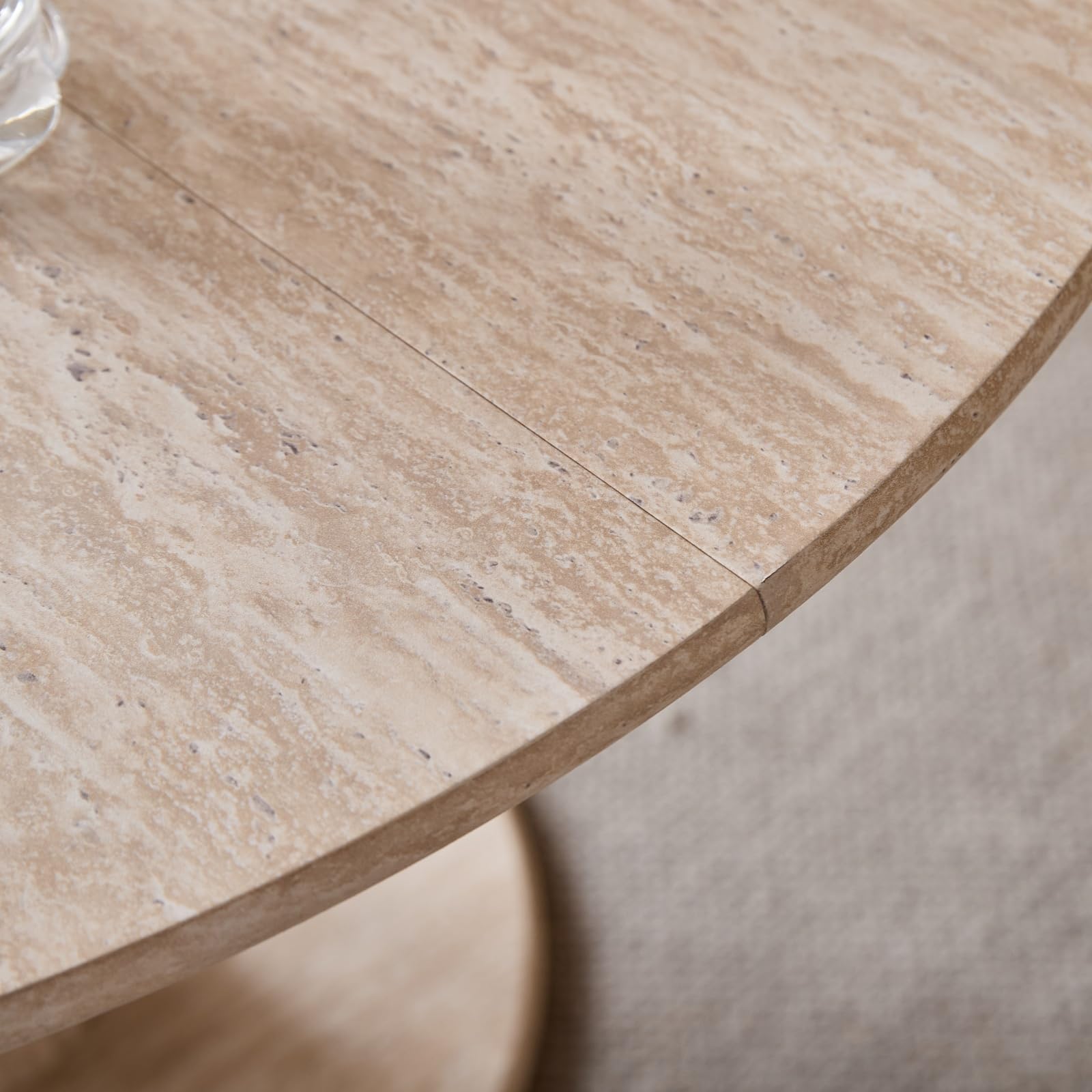 Table à Manger Ronde, Pieds Cylindriques, Aspect Marbre, Design Minimaliste Moderne, pour Salon ou Cuisine, 115 x 115 x 75 cm - Travertin Jaune