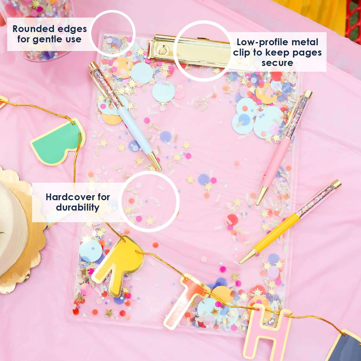 Sweet Tart Confetti Acrylic Clipboard - Decorative Pink Clipboard For School & Office