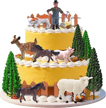 Farm Cake Topper Mini Farm Animal Cake Decorations Set With Tree Farmer Fences Cow Pig Sheep Figures Horse Cake Topper