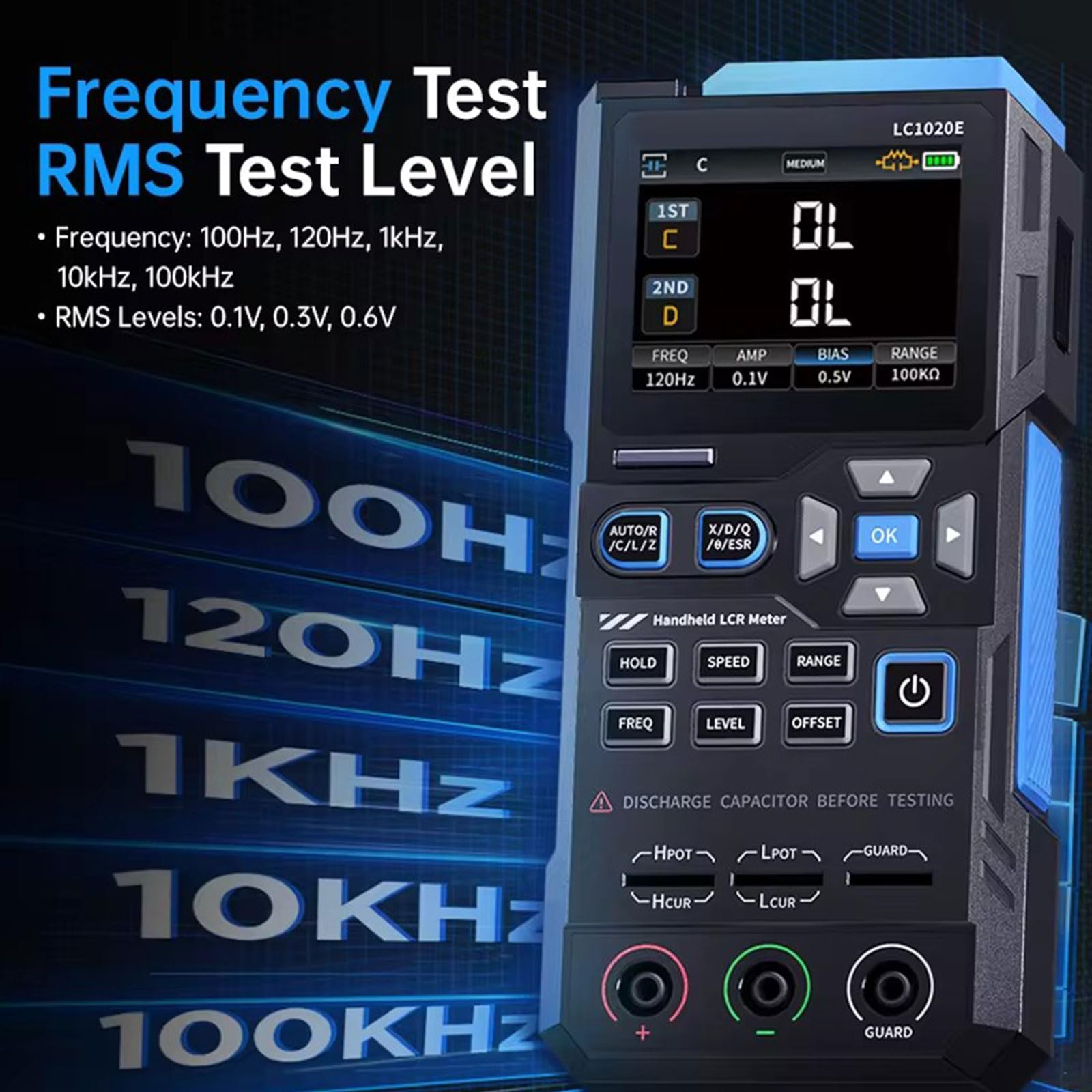 Misuratore funzioni multiple Tester capacità resistenza portatile con frequenza selezionabile da 100 Hz a 100 kHz per misuratore smistamento componenti elettrici da laboratorio