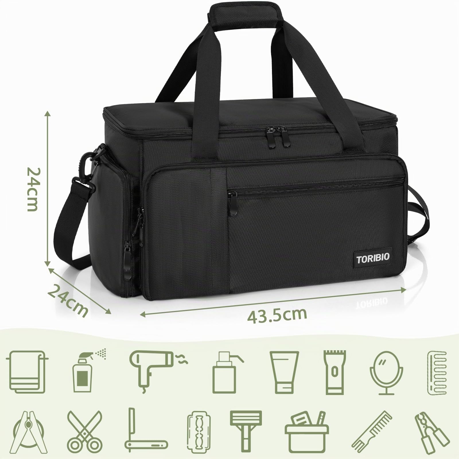 Bolsa de peluquería profesional, bolsa de almacenamiento portátil con múltiples bolsillos y compartimentos ajustables para accesorios de peluquería, adecuado para (BK)