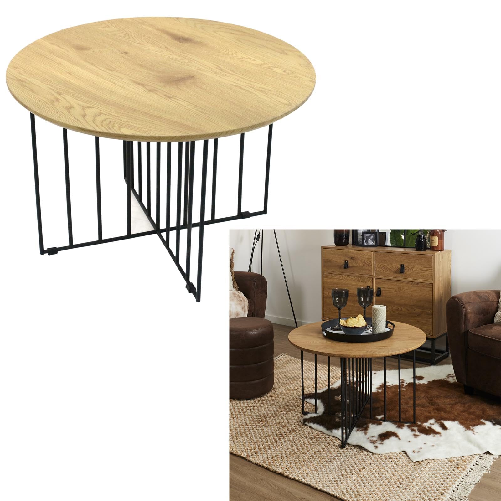 Home Deco Factory Bijzettafel - 2x stuks - zwart - hout/metaal