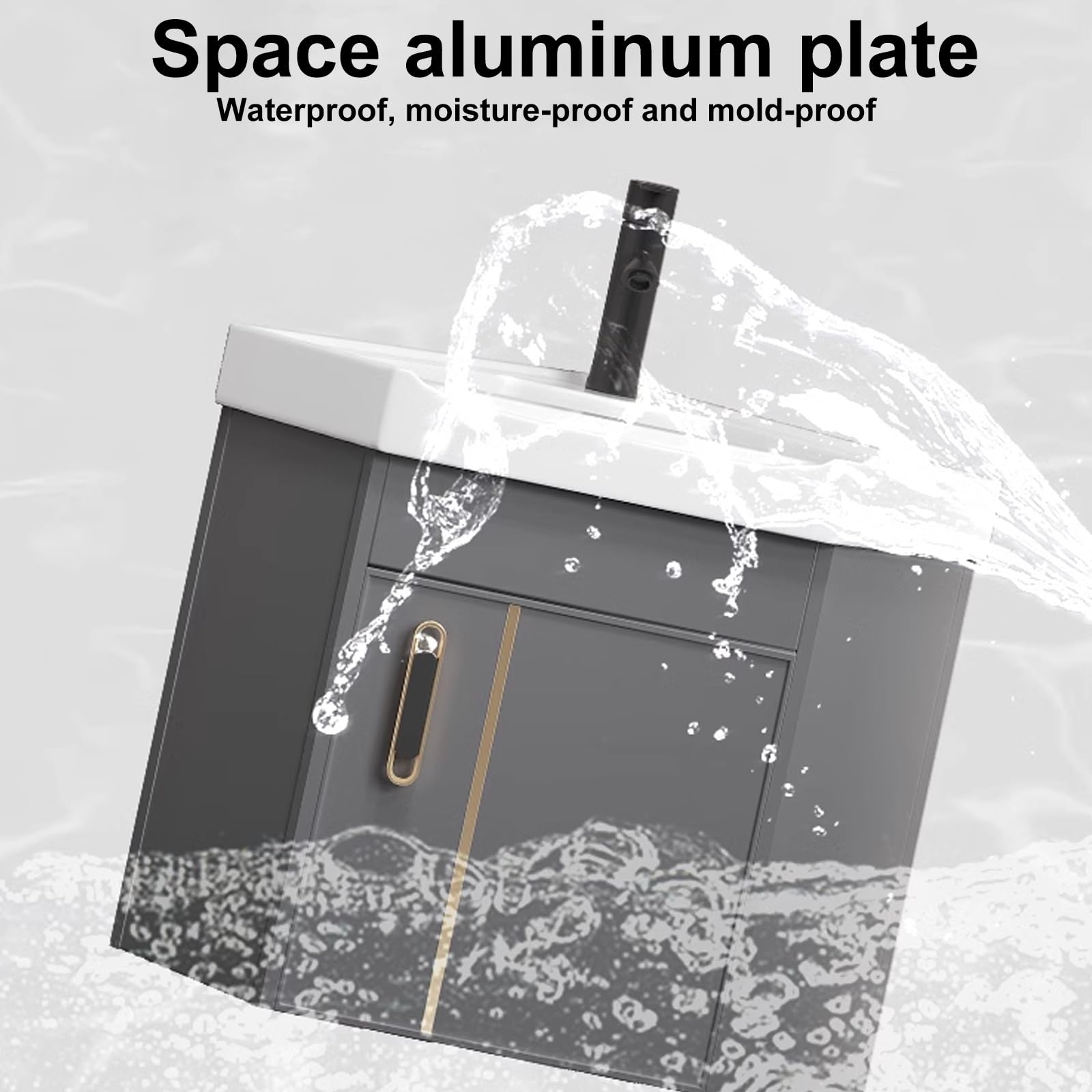 Armadietto da bagno ad angolo con lavabo e specchio a LED, mobiletto angolare per piccoli spazi, set da bagno a parete