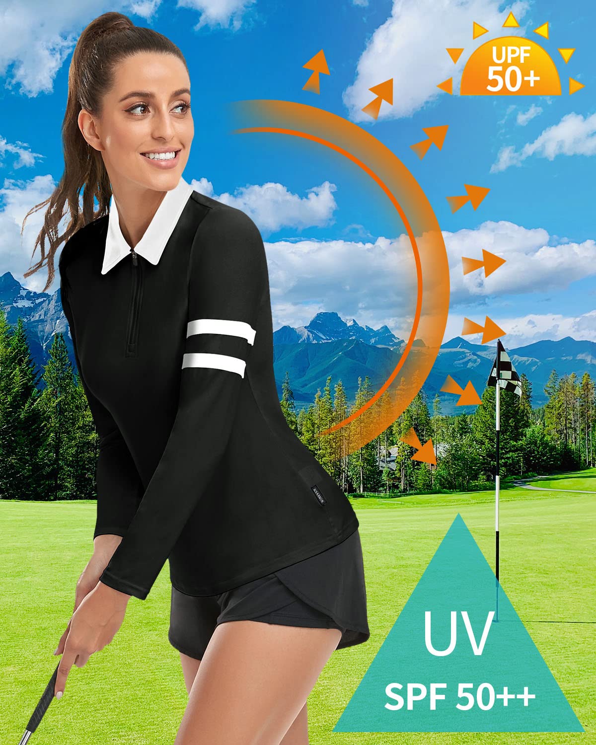 Soneven Polo Femme Manches Longues Sport t-Shirts Manches Longues Golf Tops 1/4 Zippé Séchage Rapide Fitness Hauts