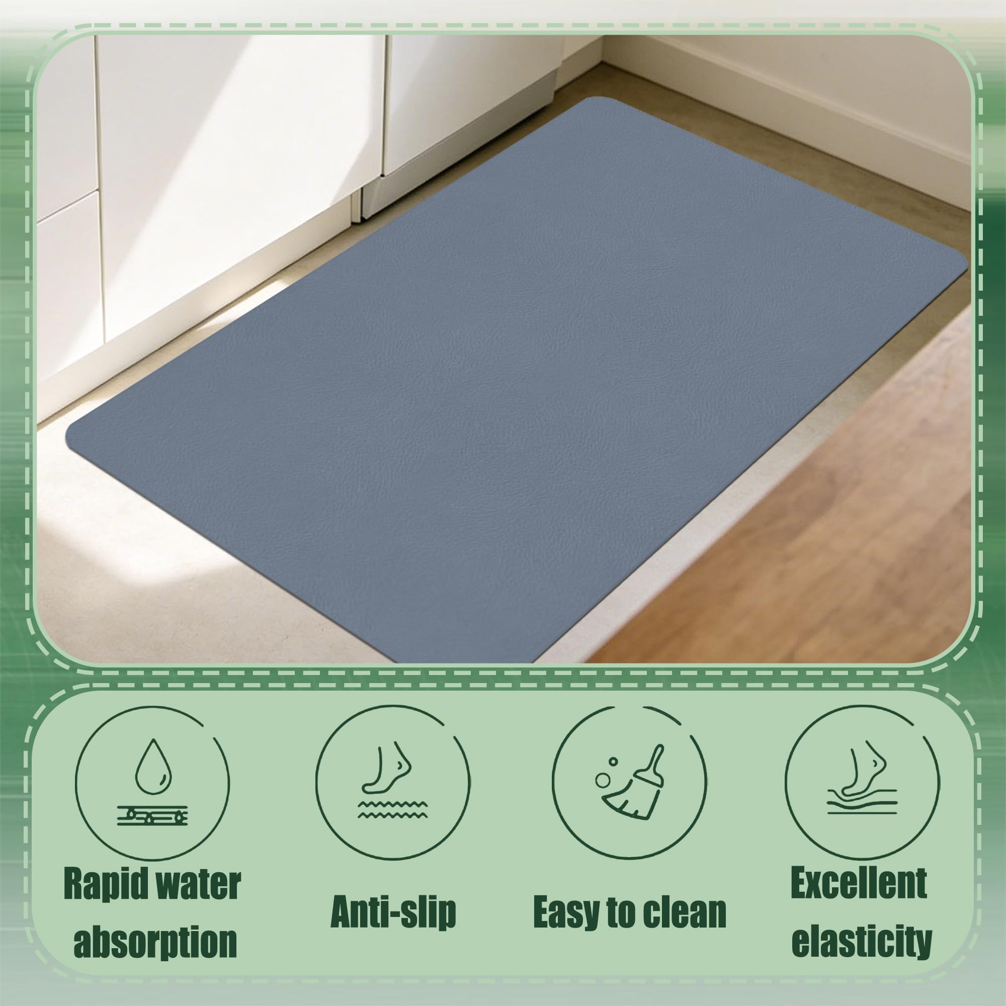 Alfombra Diatomita Baño 40 x 160 cm Super Absorbente Alfombrilla de Baño Extragrande Higiénico y Funcional para Bañera, Ducha, Cuarto de y Cocina, Azul