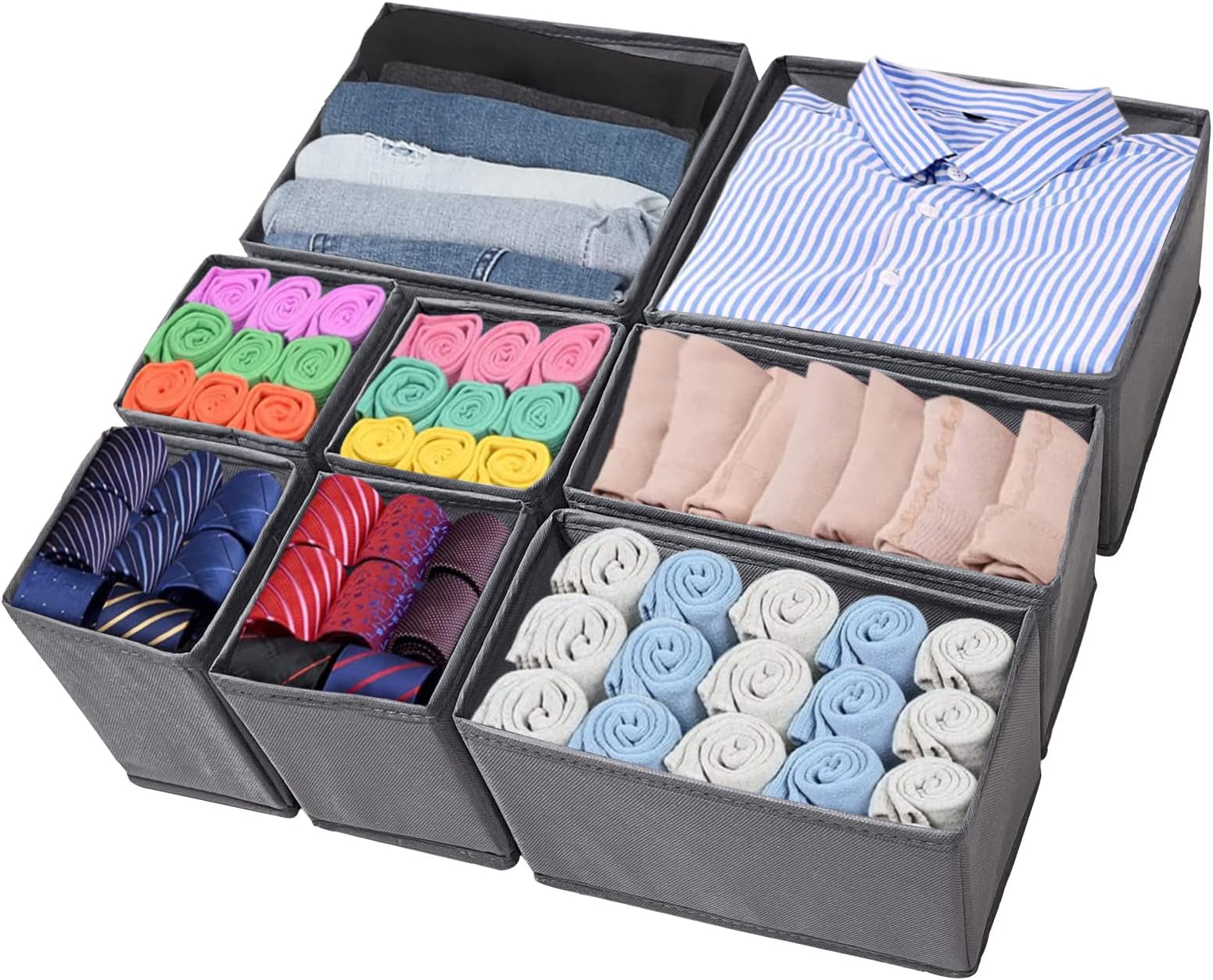 MDesign 12er-Set Aufbewahrungsboxen - Stoff Organizer Für Schubladen 14x14cm & 29x14cm