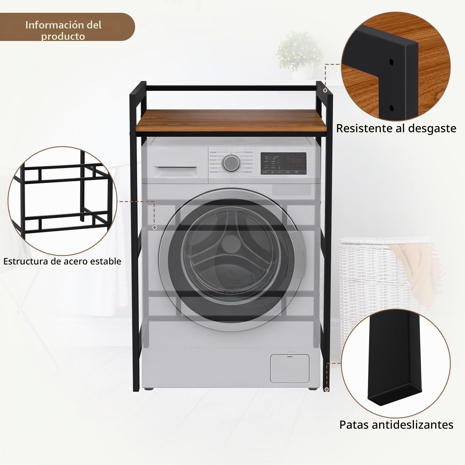 Estanteria Lavadora y Secadora, 3 Alturas Ajustables, Mueble Lavadora Secadora Columna, Capacidad de Carga de 350 kg, para BañO, BalcóN, Lavandería (Negro)