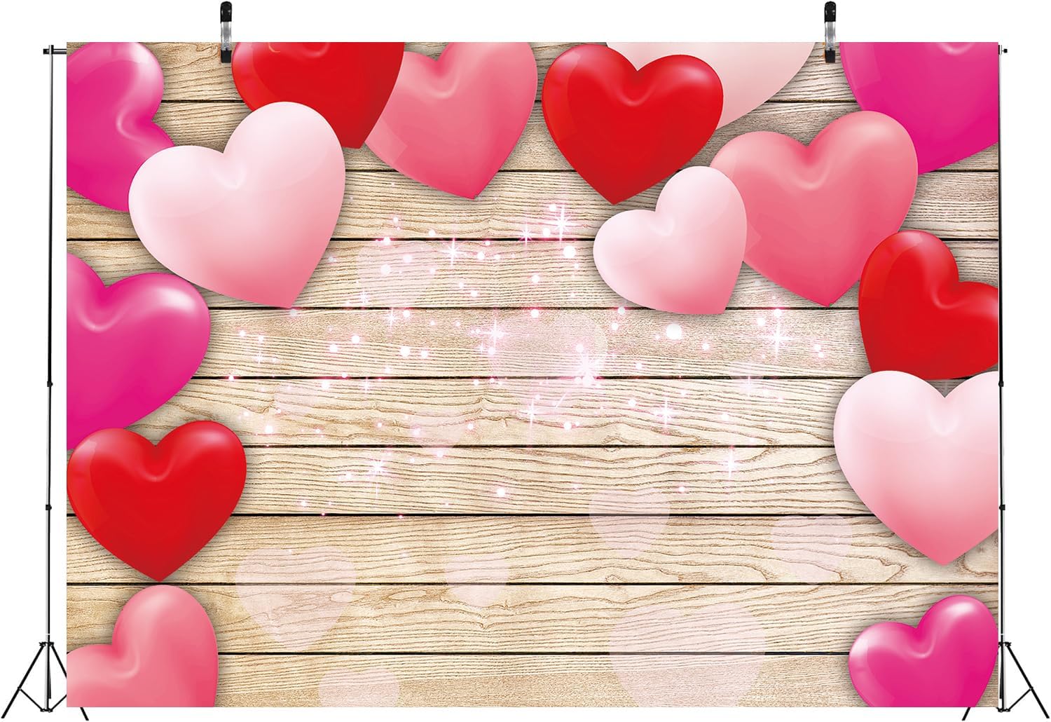 Valentine's Day Photography Backdrop 7x5FT Pink Heart Backdrop Wooden Glitter Lights Red Love Heart Balloons Background for Valentine's Day Baby Shower Party Wall Decorations Banner