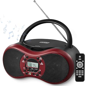 Portable CD Player Boombox for Home with FM Radio, Bluetooth, CD-R/CD-RW/MP3 CDs Playback, Remote Control, USB Port, 3.5mm AUX-in & Headphone Jack, Dual Stereo Sound, LCD Display, Sleep Timer