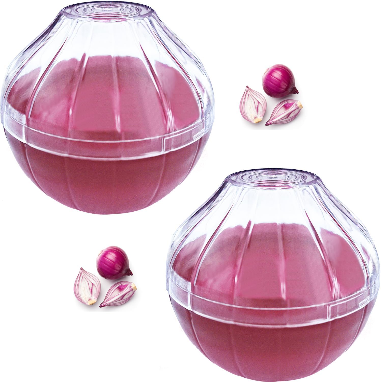 Onion Keepers, 2 Pack Reusable Refrigerator Onion Saver Container with Clear Lid, Kitchen Onion Organizer Holder for Leftover Onion