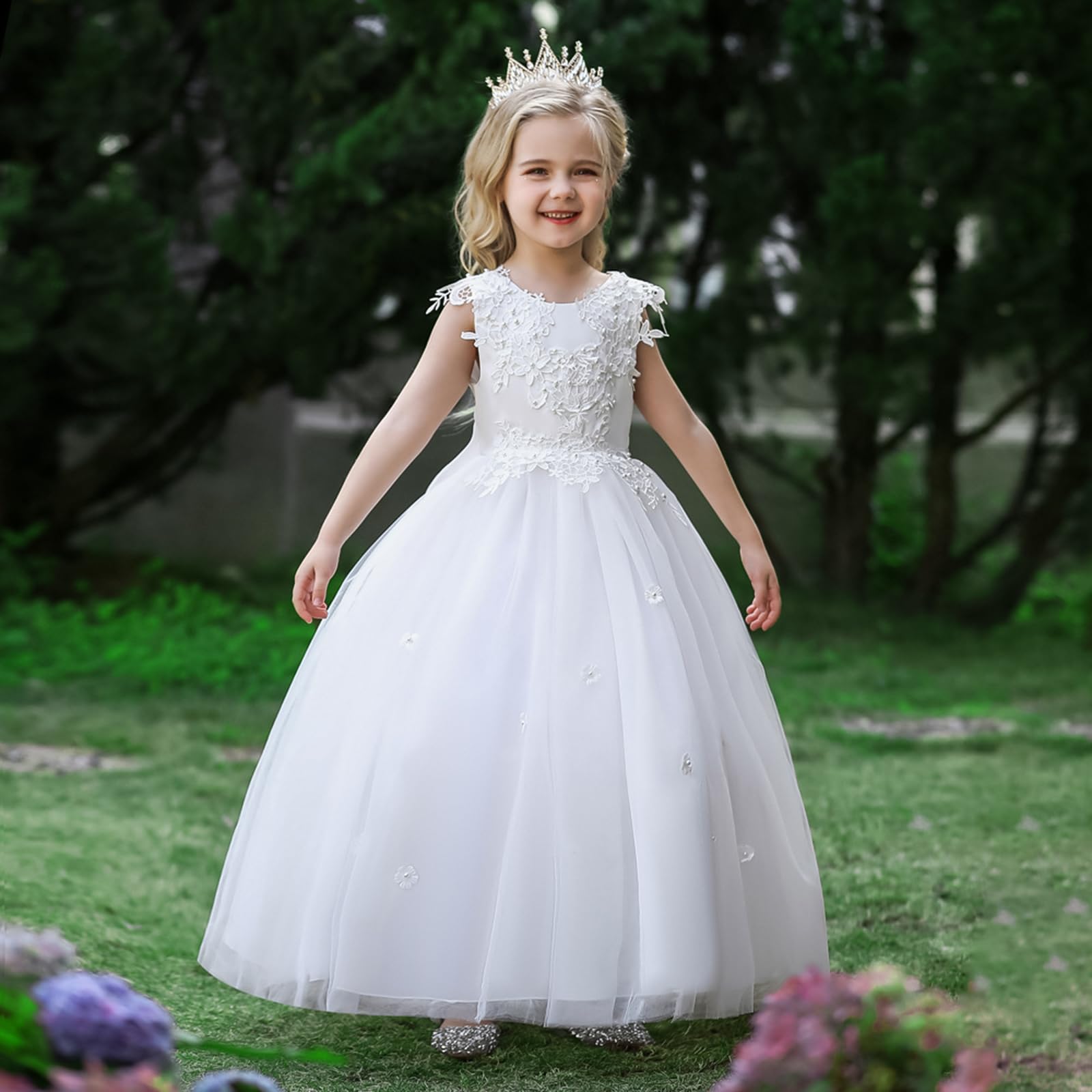 LOLANTA Festliches Kleid Mädchen, Prinzessin Kleider Mädchen Hochzeit Partykleid, Elegant Langes Abendkleid Kommunikation Spitze Tüllkleid für Kinder Rosa/Weiß/Blau