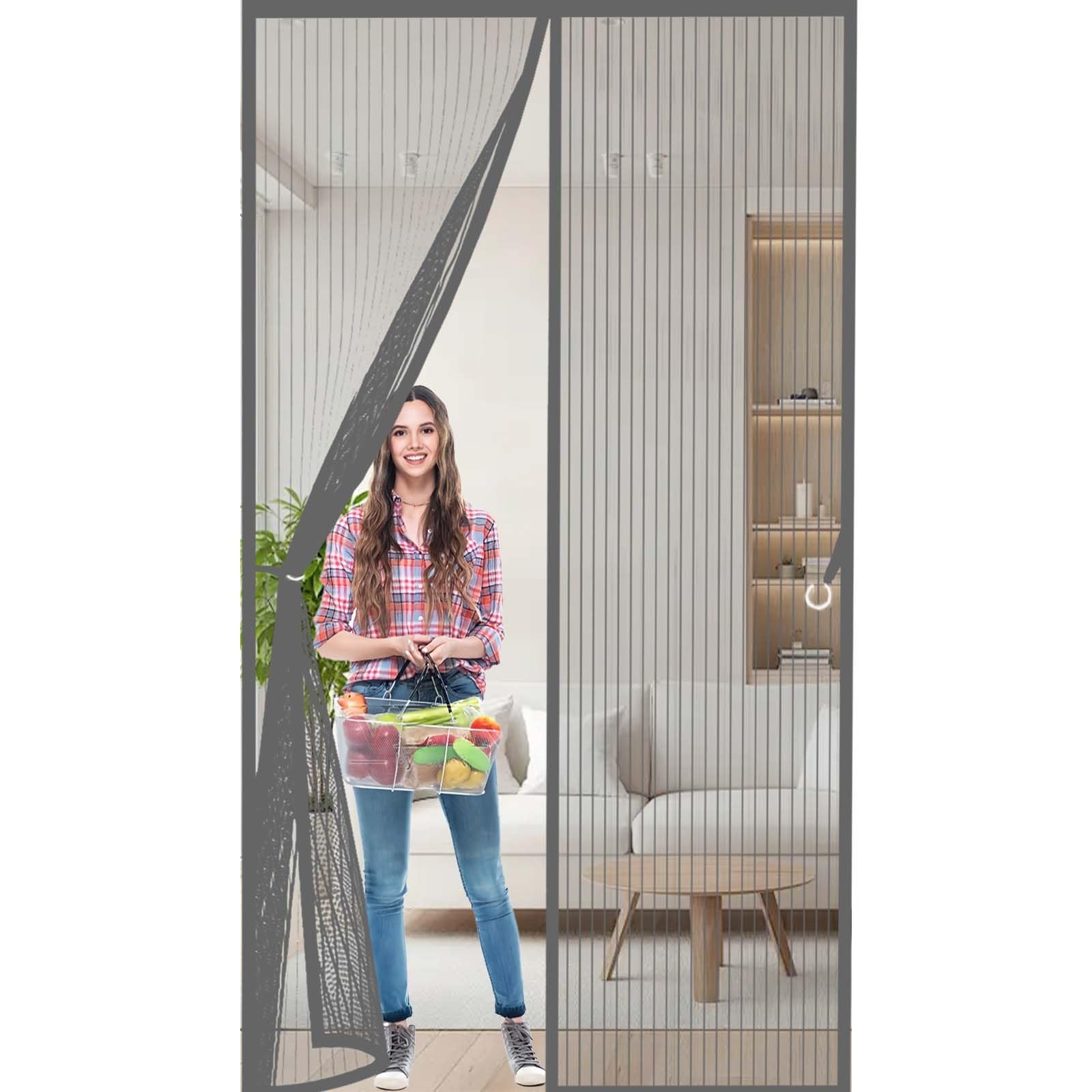 Fly Nets 100x210cm(WidthxHigh) Durable, Keeps Bugs Out, Kid and Pet Friendly Anti Mosquito Mesh Fly Curtain Hundreds of Sizes, Lets Fresh Air in, Grey