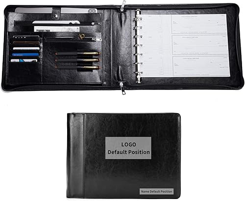 Miniatura 10 de Geslun Carpeta de 7 anillos de 3 por página, carpeta de cheques de negocios de cuero vegano con cremallera con 3 soportes para bolígrafos para 600