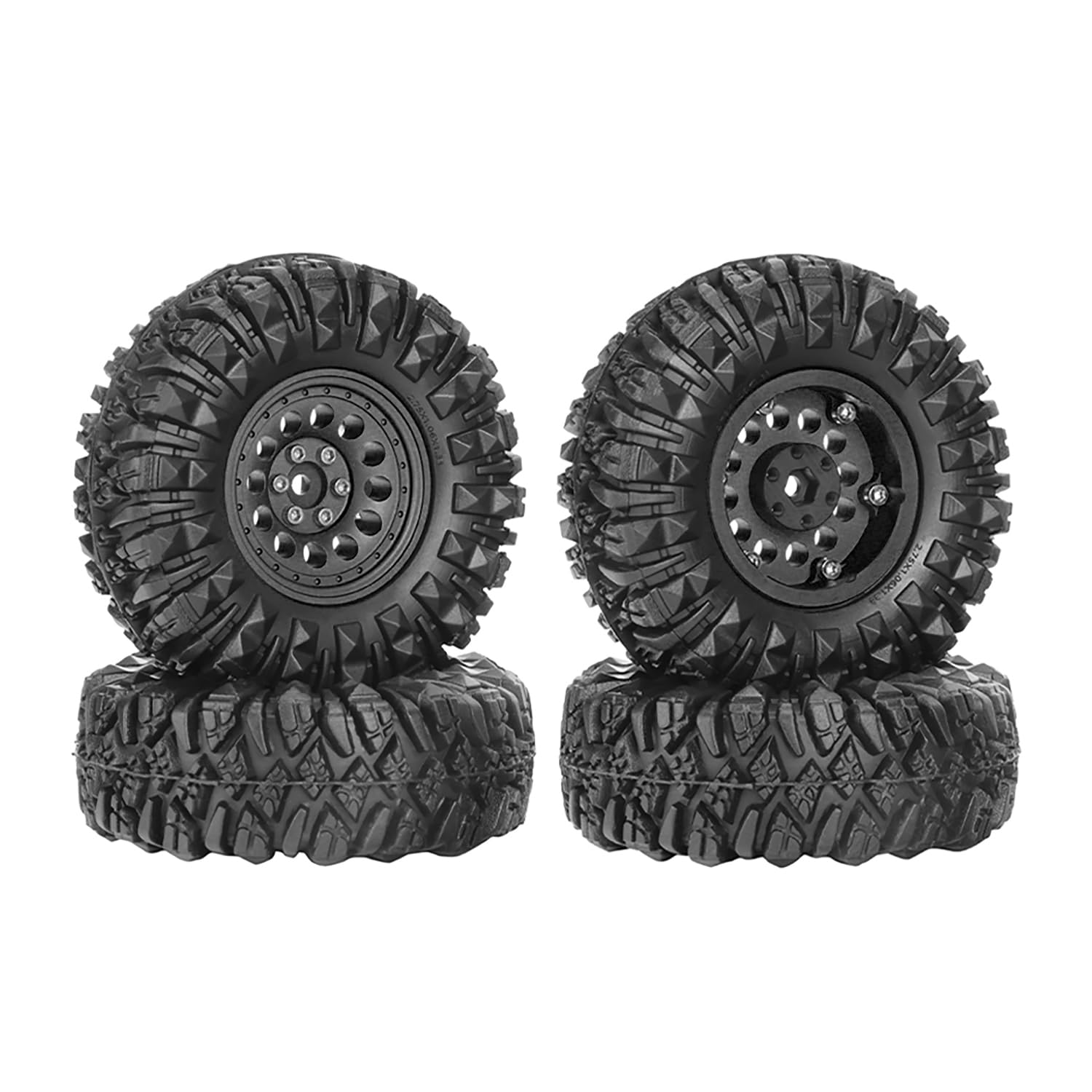 KINGCOO 4PCS 1.33" Aluminum Alloy Beadlock Wheel Rims All-Terrain Tyre 70mm Rubber Tires Set including 5mm & 7mm Hex for 1/12 1/14 1/18 1/24 RC Rock Crawler Car Upgrade Parts (A-Black) - Image 2