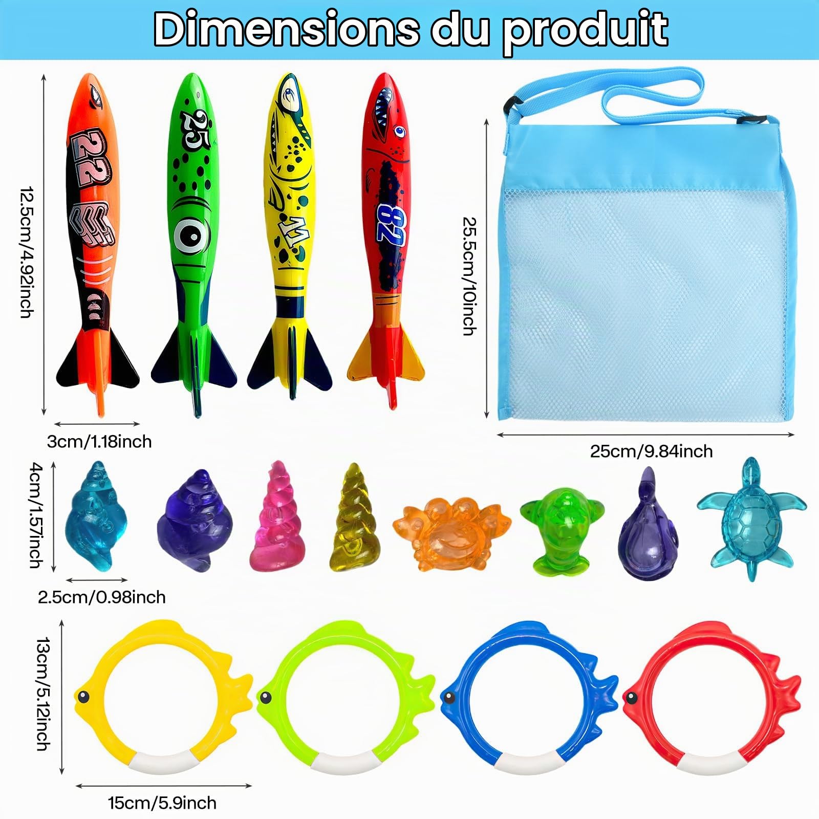 OHREN Set De 4 Anneaux De Plongée Colorés – Jouets Aquatiques Piscine Pour Enfants Dès 4 Ans, Torpilles Et Anneaux Pour Nager