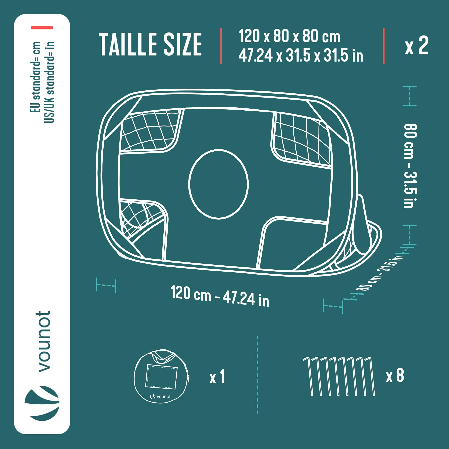 Set di 2 Porte da Calcio Pop Up Bambini 120×80×80 cm Pieghevole Portatile con Borsa