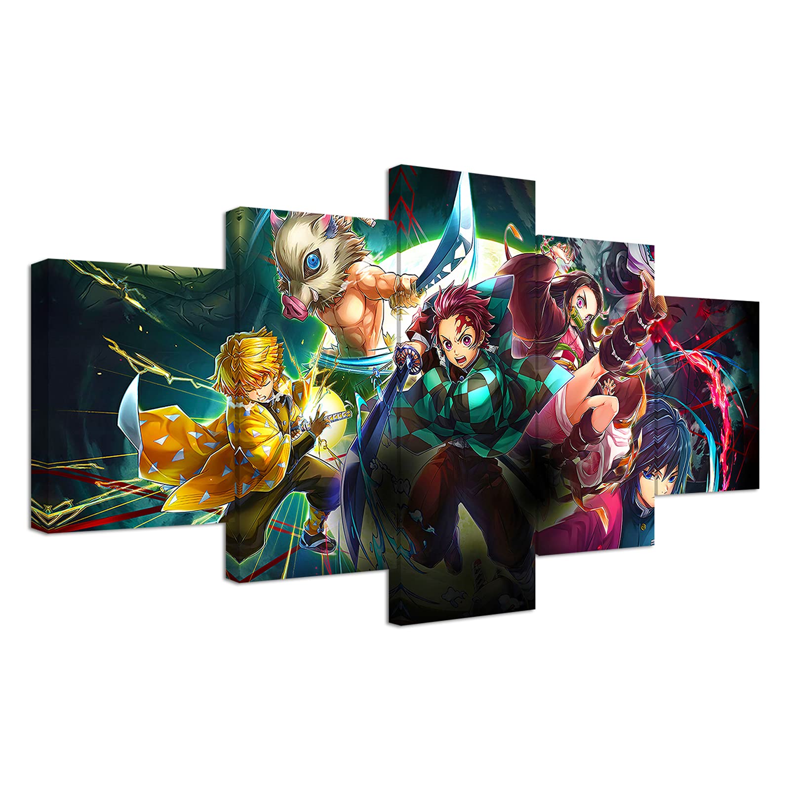 KAIWALK Anime Poster Tanjiro Nezuko Zenitsu Inosuke Print on Canvas Painting Wall Art for Living Room Home Decor (With Frame, Q-02)