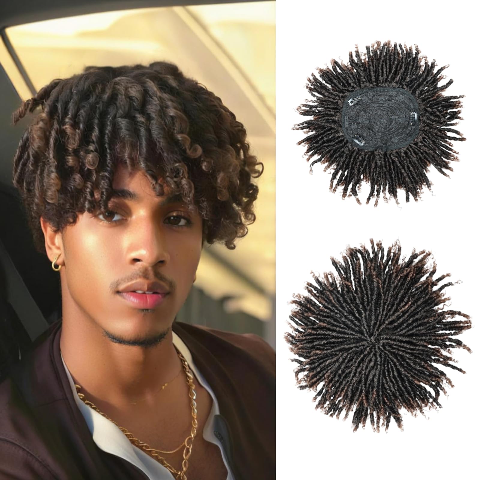 BECUS Dreadlock Toupee Hairpiece for Black Men Short Afro Fake Dreads Topper