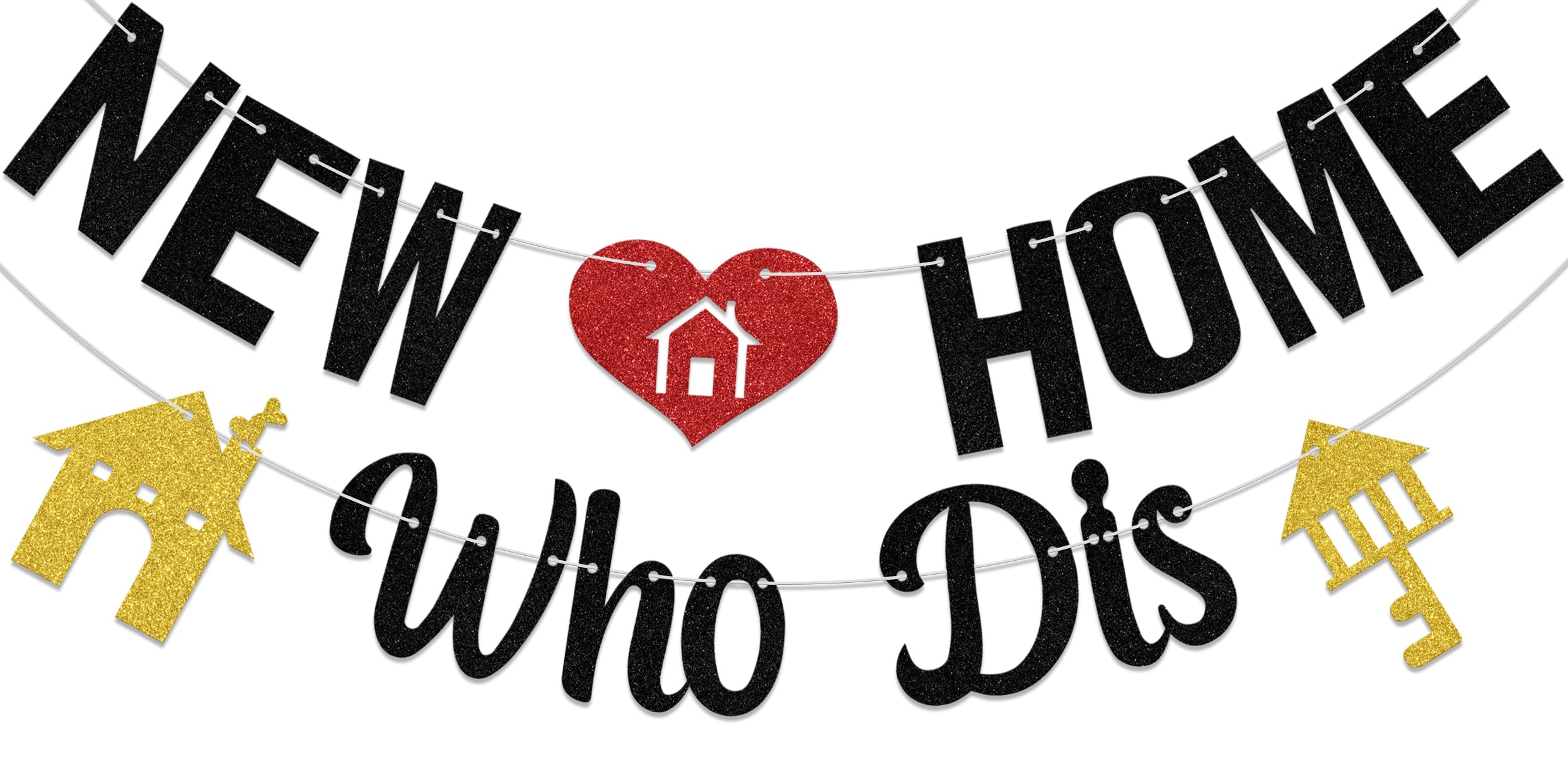 New Home Who Dis Banner Housewarming Party Decorations Housewarming Party for Family and Friends Black Glitter