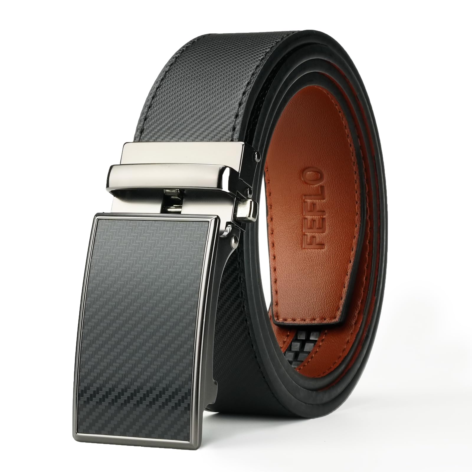 FEFLO Cintura Uomo, Cintura Pelle con Fibbia Automatica cricchétto, Larghezza 35 mm,Taglia Regolata, Adatto per abbigliamento da lavoro e casual
