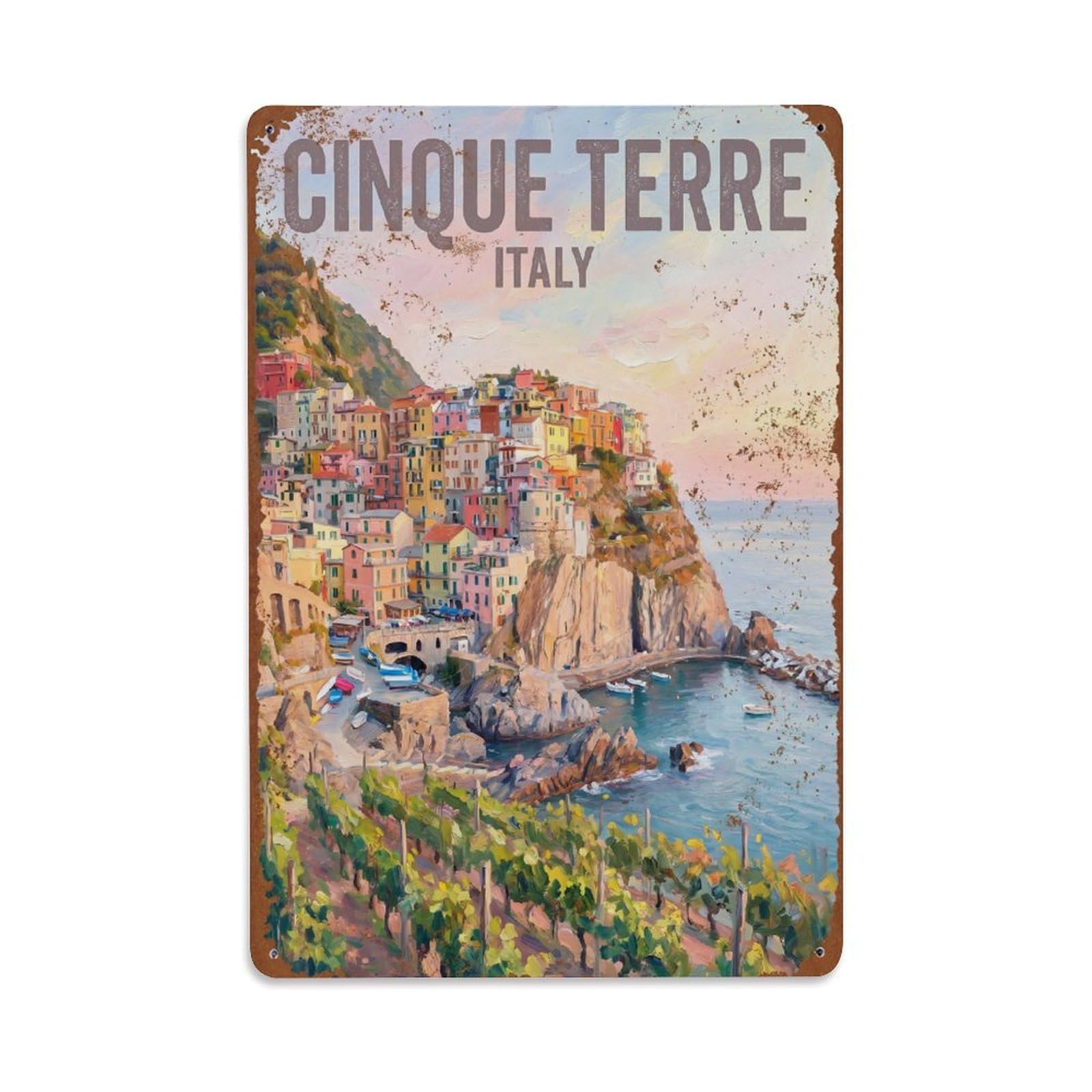Huiyhb 8X12inch(20X30cm) Vintage Travel Cinque Terre Italy Sunrise Metal Tin Sign