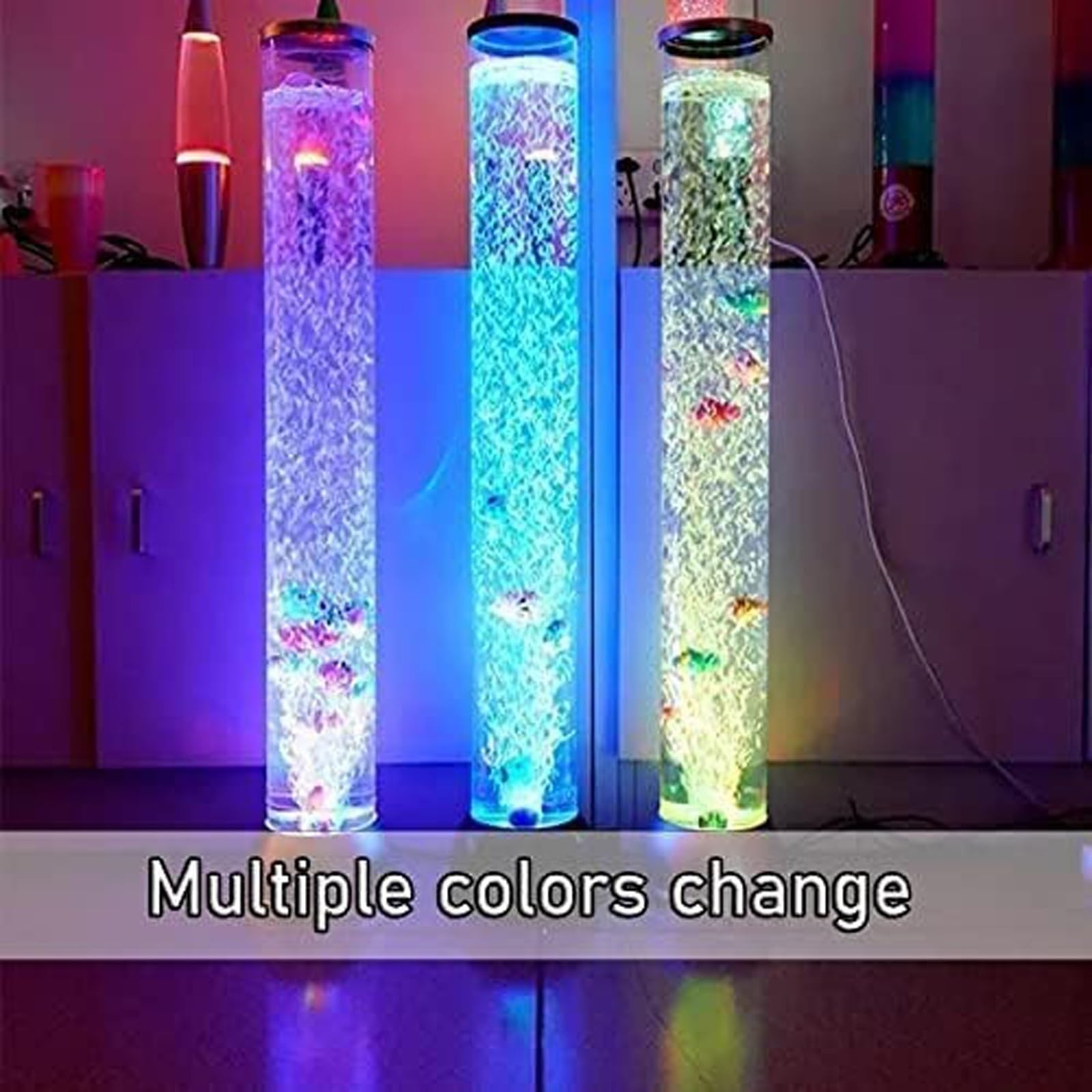 Lámpara de lava de pez burbuja, lámpara de burbuja LED sensorial, lámpara de acuario que cambia de color, pecera artificial con peces en movimiento, regalo for niños, adultos, TDAH y autismo