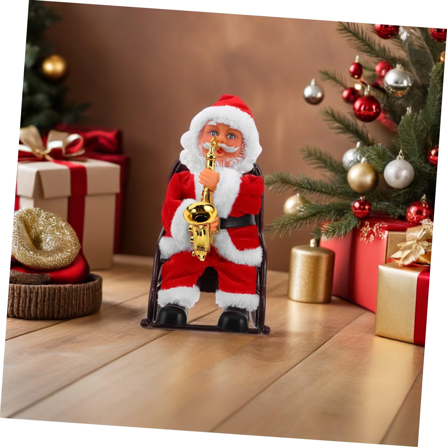 Mipcase Figura de Papá Noel Eléctrico con Música Silla de Ruedas Juguete Navideño Decorativo para Mesa Regalo Original para Fiestas y Decoración Festiva
