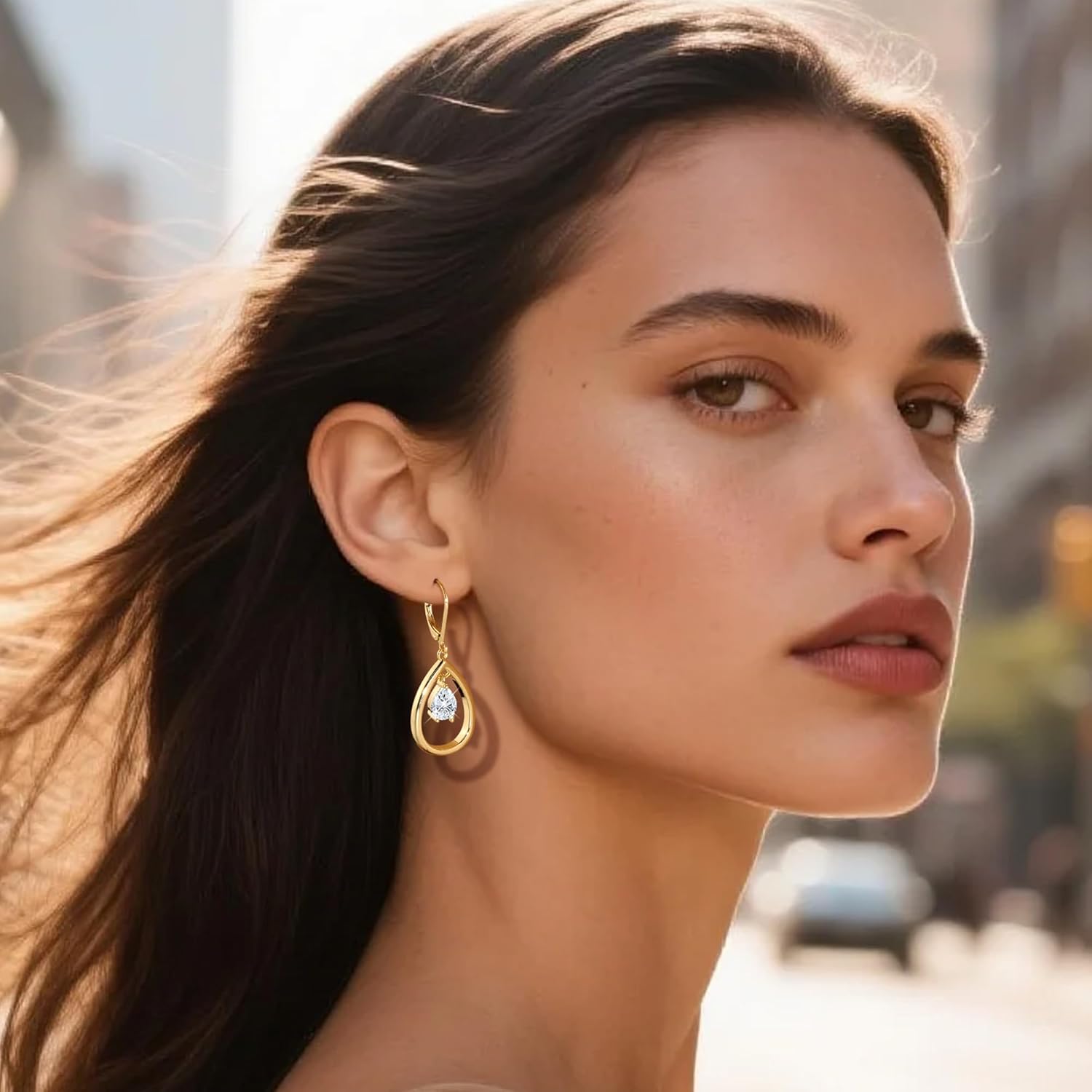 925 Sterling Silver 14K Gold Teardrop Dangle Earrings for Women, ALEXCRAFT Dangling Drop Leverback Cubic Zirconia Dangly Proms Statement Rhinestone Earings Wedding Bridesmaid Earring Hypoallergenic - Image 5