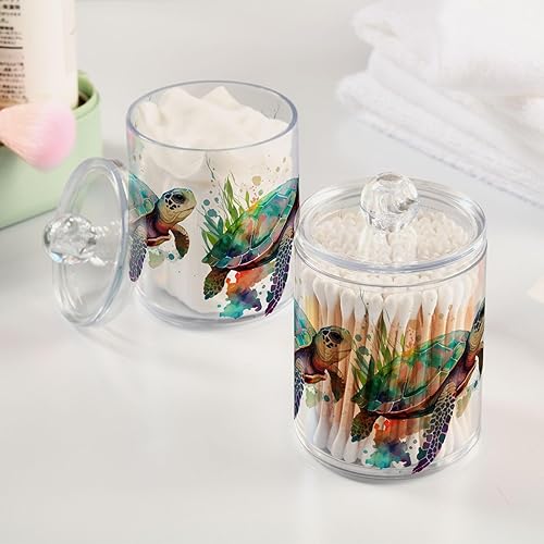 Miniatura 2 de ALAZA Paquete de 2 dispensadores de soporte Qtip para bolas de algodón, tortuga, acuarela, hisopos de algodón, almohadillas redondas de algodón,
