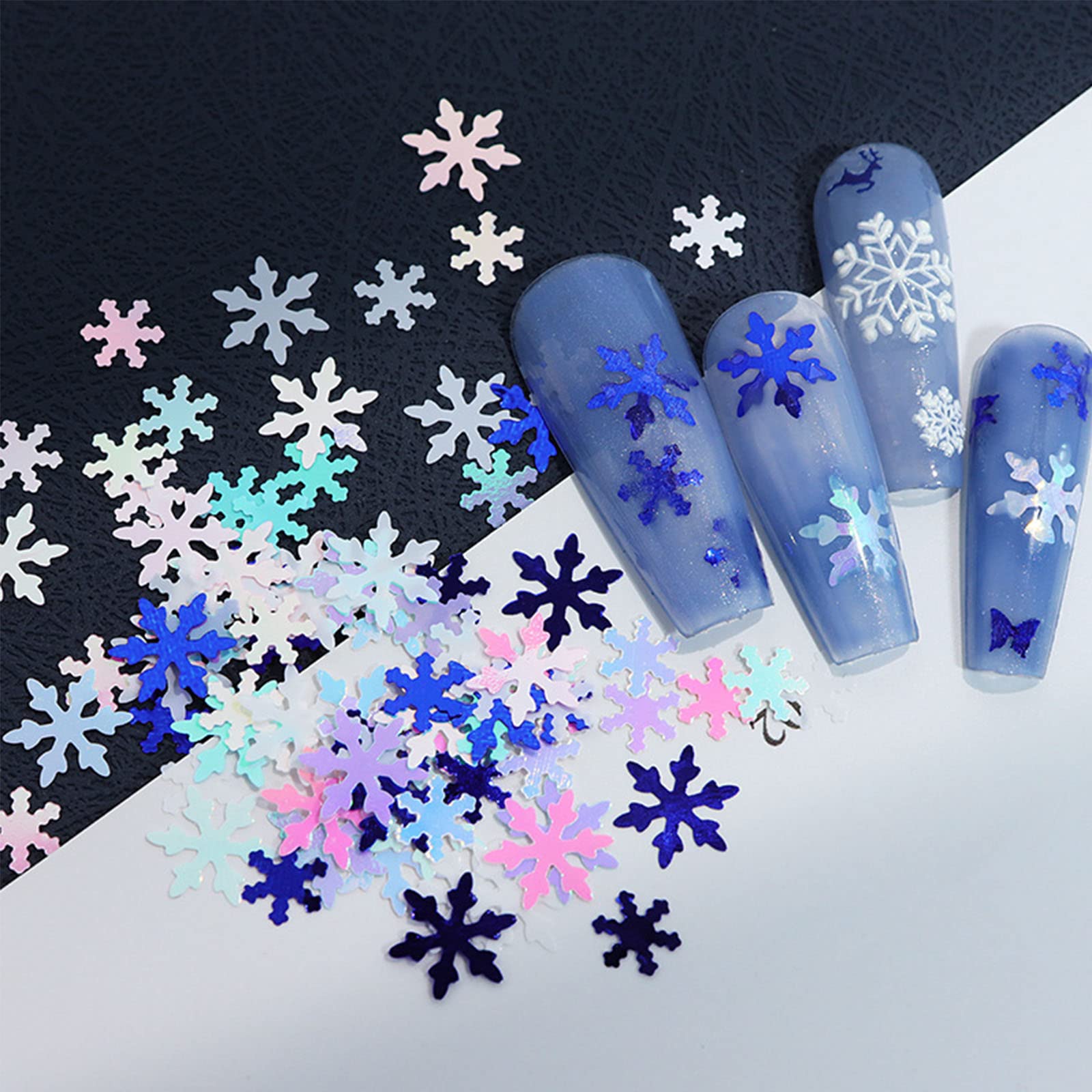 YUEHUINIAO Holographic Christmas Snowflake Nail Sequins,Colorful Nail Glitter Flakes Glitter Confetti for Nail Decor
