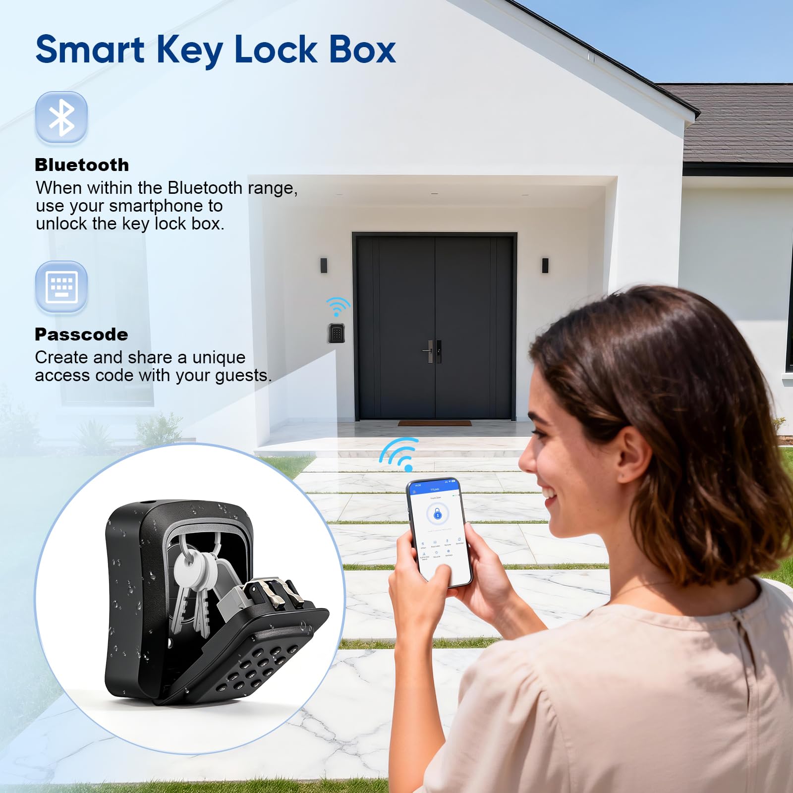 Smart Cassetta Sicurezza Chiavi,Key Box Per Chiavi Bluetooth Con Codice Numerico,App Ttlock E Codice Pin,Impermeabile Ip66, Cassaforte Per Chiavi Elettroniche Per Casa,Ufficio,Affitto Immobiliare