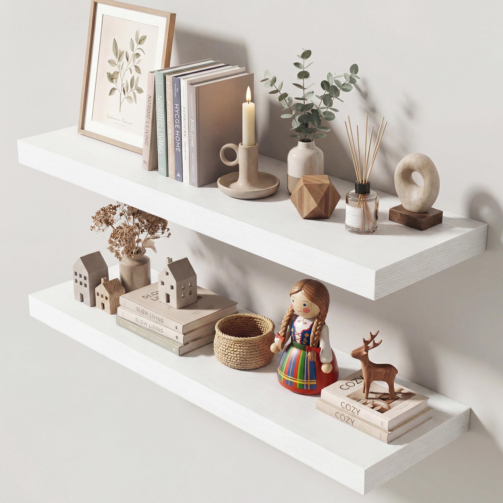 Dreamland 32 Inches Floating Shelves for Wall, 9.3" Deep Long Floating Shelves Set of 2, Large Display &amp; Storage Shelf, Wall Shelf for Bathroom Bedroom Living Room Kitchen Office, White