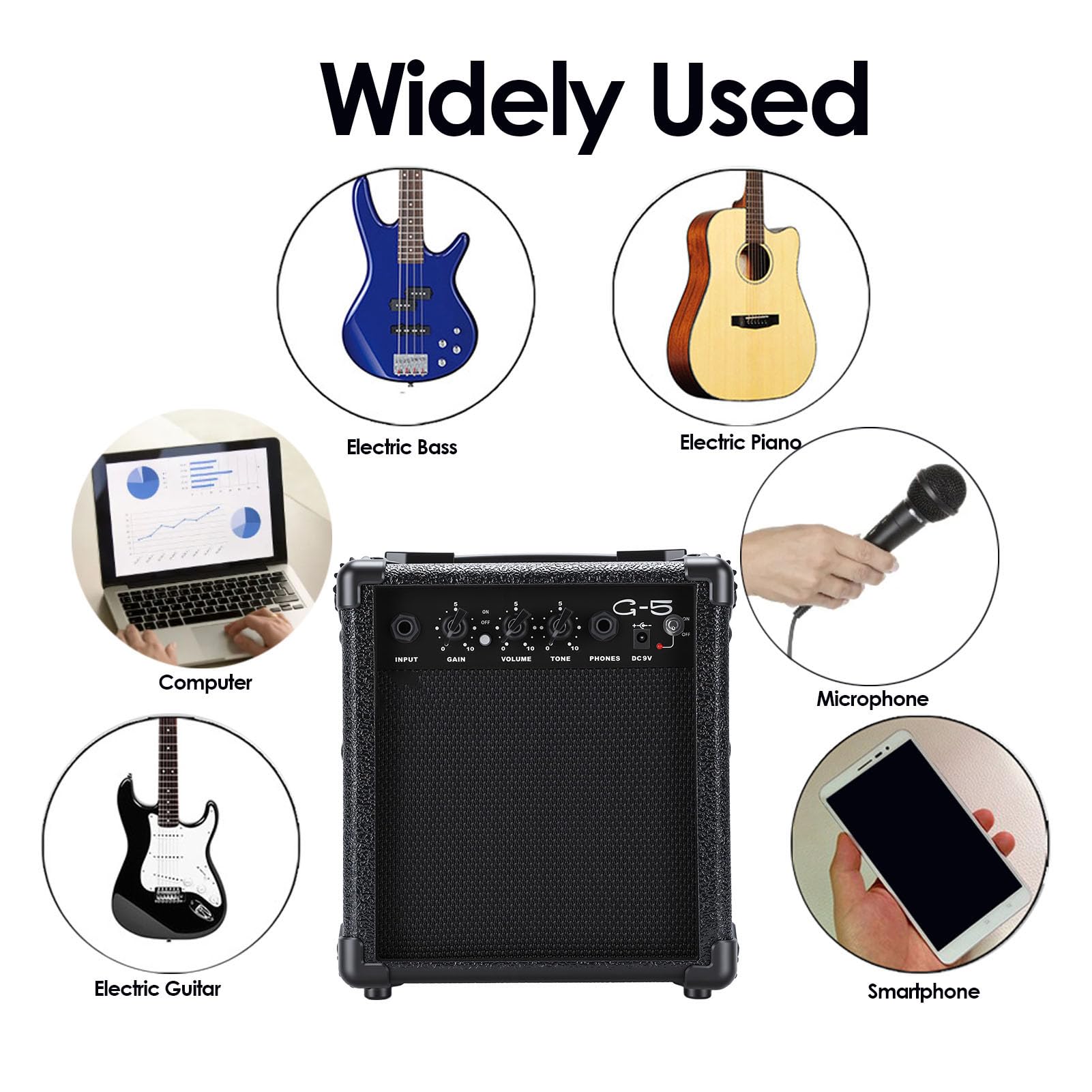 Amplificatore per Chitarra Portatile da 5 W con Bluetooth per Esercitarsi in Silenzio | Cabinet in legno di pino, jack per cuffie da 3,5 mm, ingresso da 6,35 mm, batteria ricaricabile pronta, compatto per i viaggi