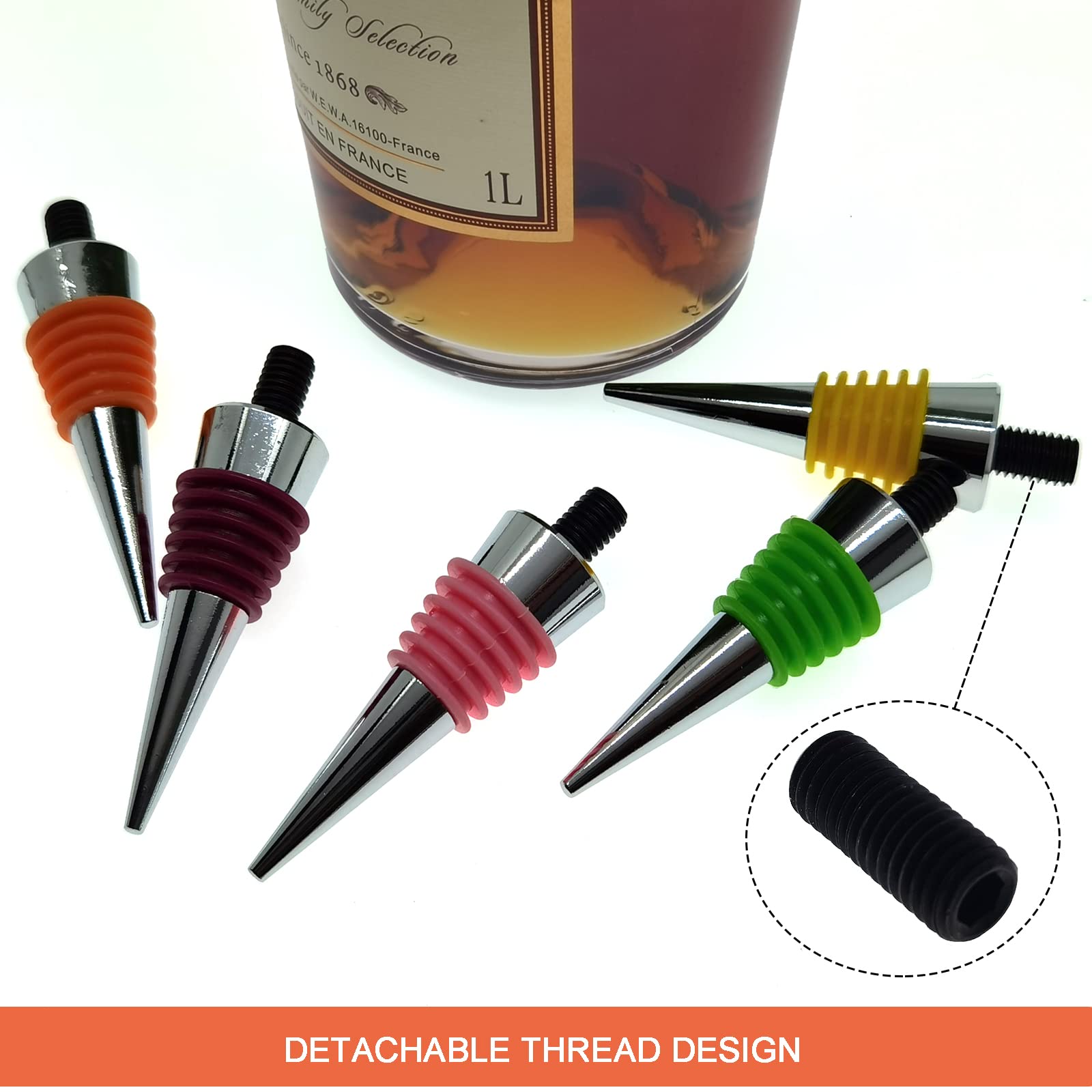 10 Pcs Blank Wine Bottle Stoppers - Silver Metal With Colorful Silicone Seals, 8x1.25 Thread For DIY Projects