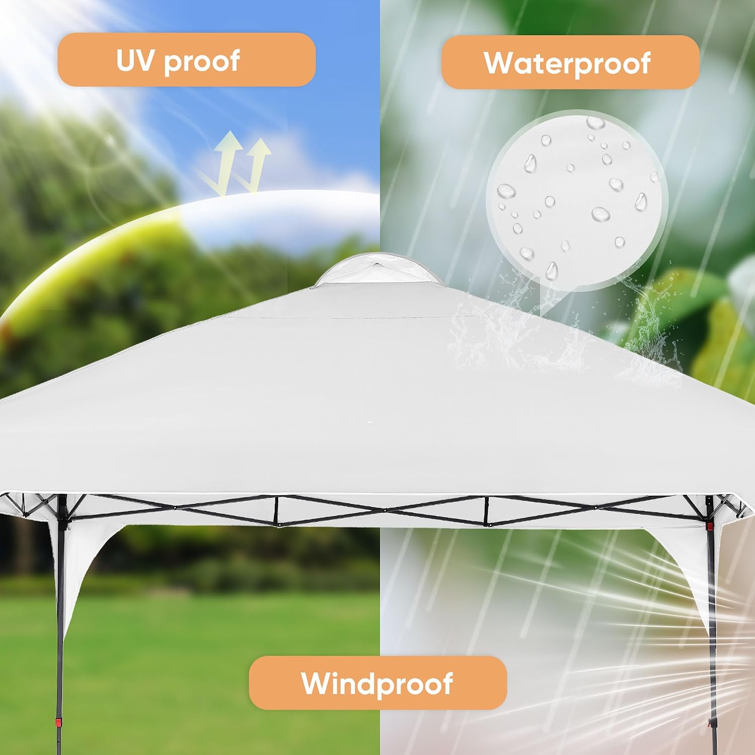 GDY 10x10 Pop Up Canopy Tent, Outdoor Gazebo with 4 Sandbags, Easy Up Canopy with 3 Adjustable Heights for Events, Parties, Camping, White.