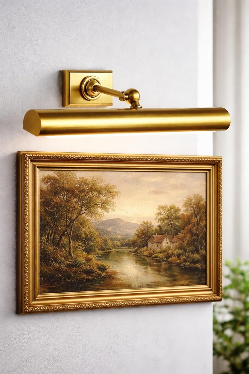 18" Brass Picture Light - Mid Century Hardwired Wall Mount Display Light for Paintings - Adjustable Arm Rotating Shade Wall Sconce For Gallery, Hallway, Photos, Living Room (Matte Black)