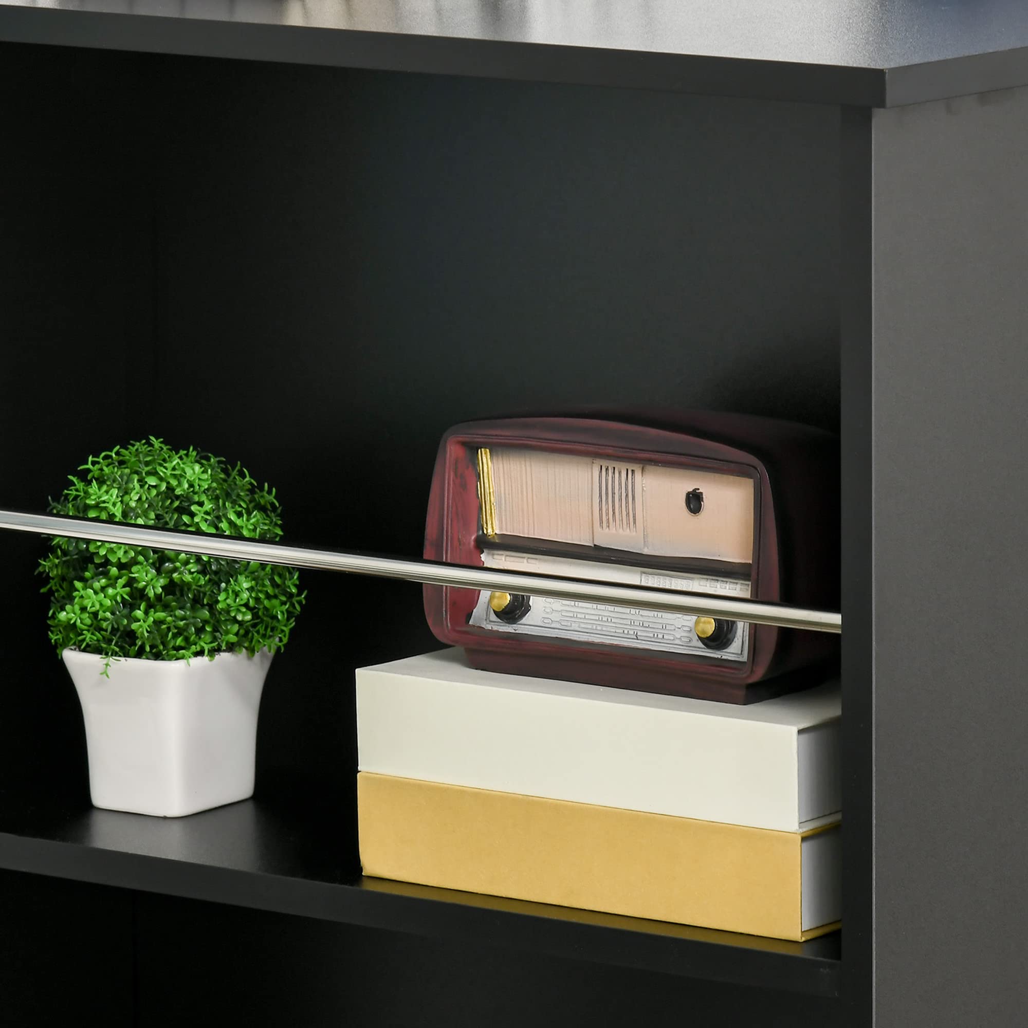 HOMCOM Bancone da Cucina Tavolo Alto con 3 Mensole in Legno, Arredamento Moderno Casa e Bar, 112x57x106cm, Nero