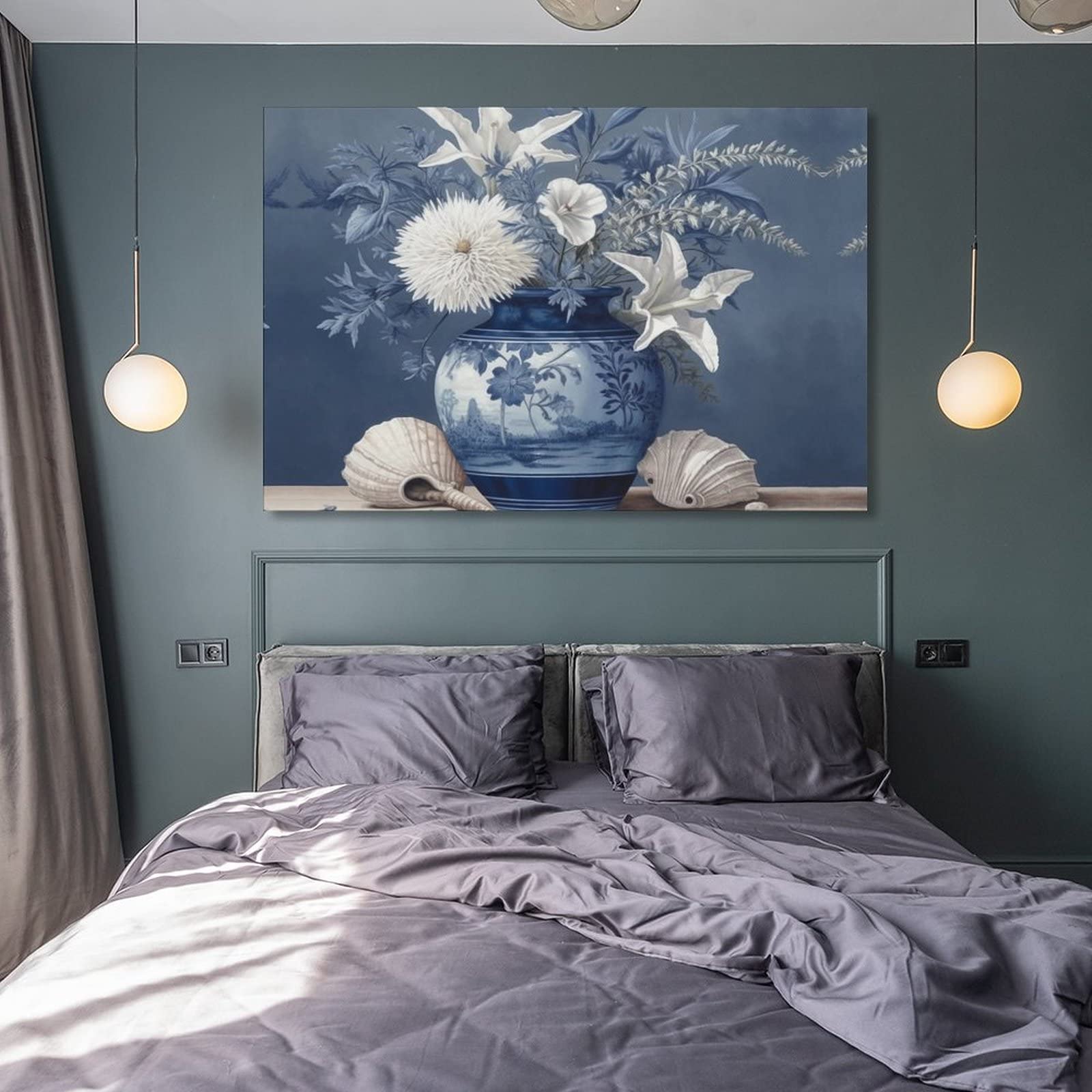 KONIEE Vaso blu Conch Canvas Wall Art per camera da letto, vaso in ceramica decorazione da parete per camera estetica