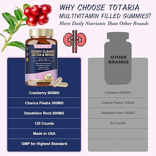 Miniatura 3 de Totaria (2 P) Cápsulas de desintoxicación y reparación de riñones y hígado, pastillas de Chanca Piedra y arándano para hígado y riñón, suplemento de