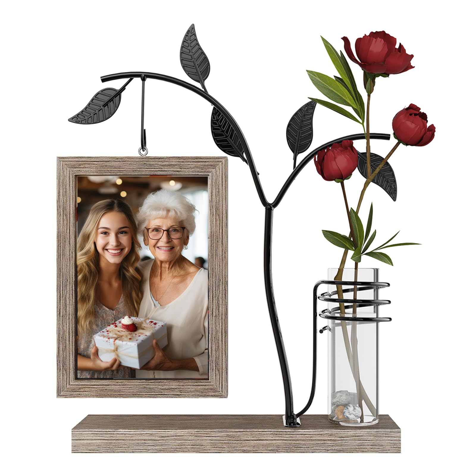 Aresvrgo Bilderrahmen Personalisiert für 2 Bilder,Holzbilderrahmen 10x15 Kann Rotieren,mit Glas Vase und Metall Baum Hochzeitsgeschenk Bilderrahmen,für Familie Geschenk,Weihnachten (Dunkel Braun)