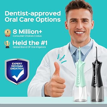 COSLUS 2-Pack C30 Water Flosser for Teeth: Water Dental Pick Set with Refined Packaging for Couples Friends, 3 Modes & 8 DIY Levels for Sensitive Gums & Braces, Ideal for Family Sharing, Black & Green