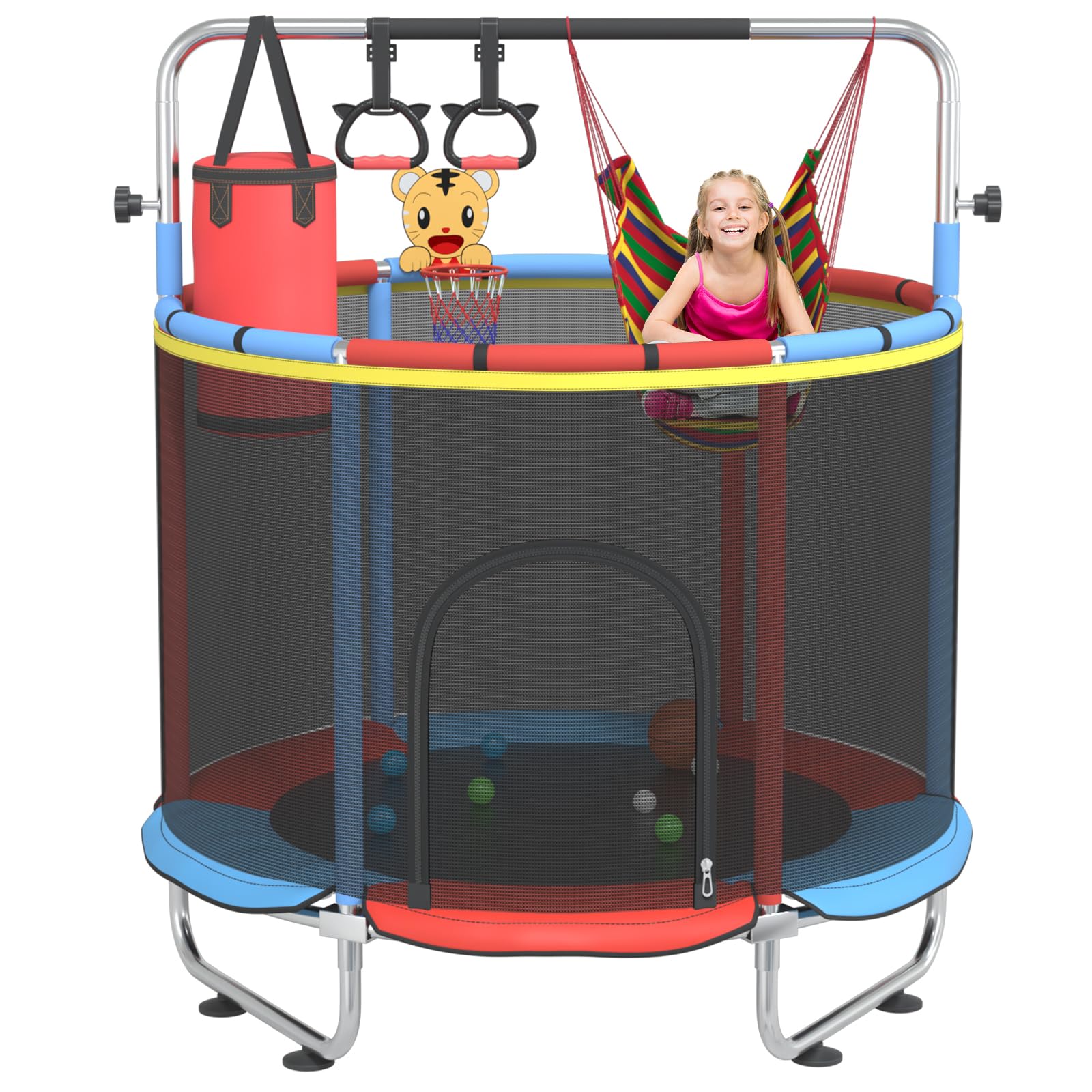 60” Trampoline for Kids,500lbs Capacity Indoor&amp;Outdoor Toddler Trampoline