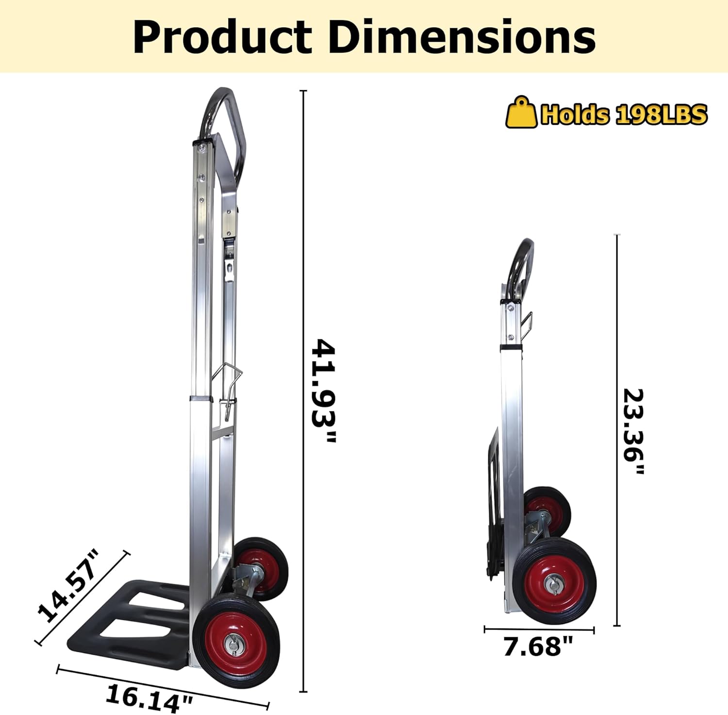 Heavy Duty Folding Hand Truck Dolly Cart with Wheels 330lbs Capacity, Aluminum Collapsible Hand Cart Portable with Telescoping Handle for Moving Furniture Boxes Luggage and Delivery