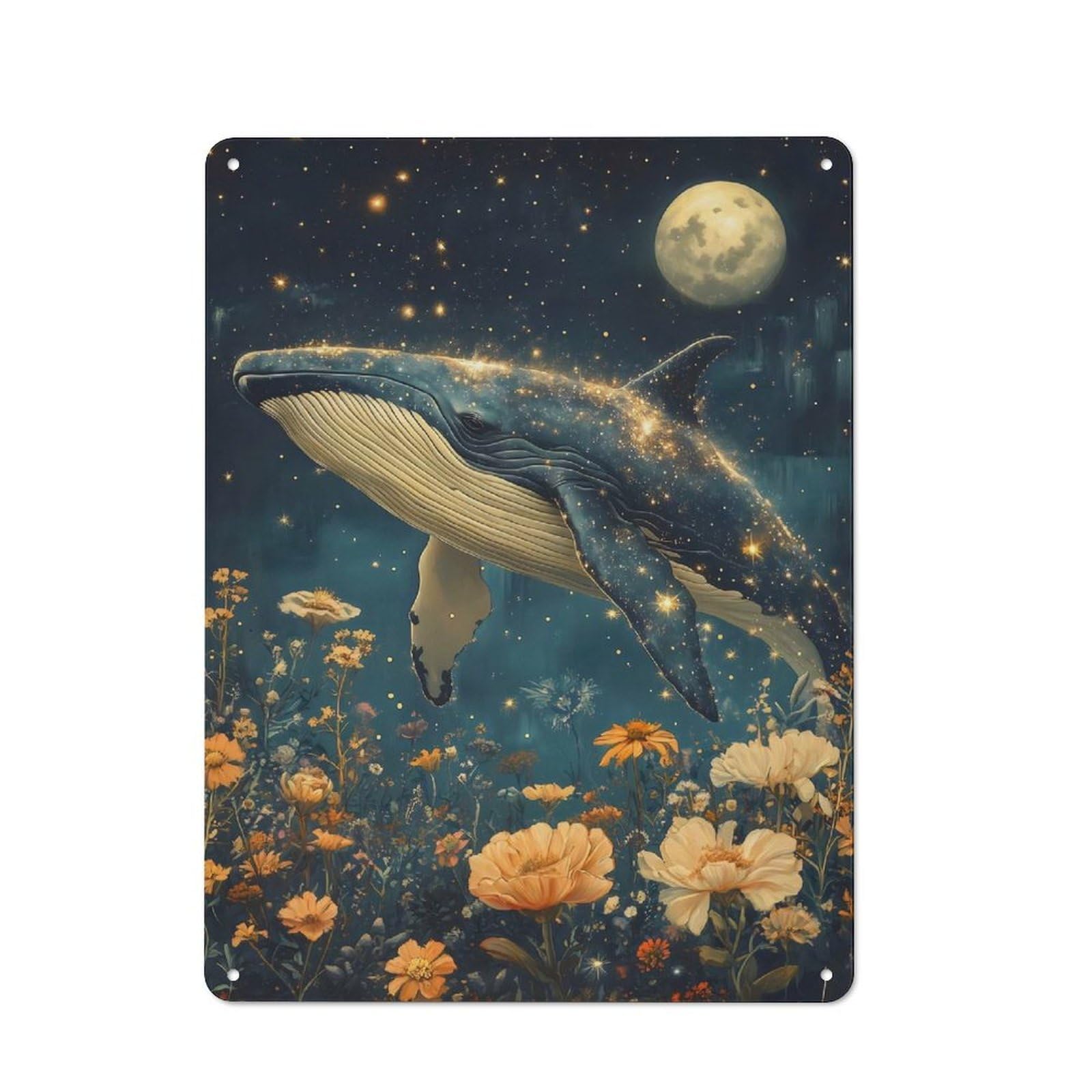 Junmoney Whale In The Night Sky Tin Sign With Design 40X30cm, Classic Studio Wall Plaque For Workspace, Cafe, Shop Or Desk Area