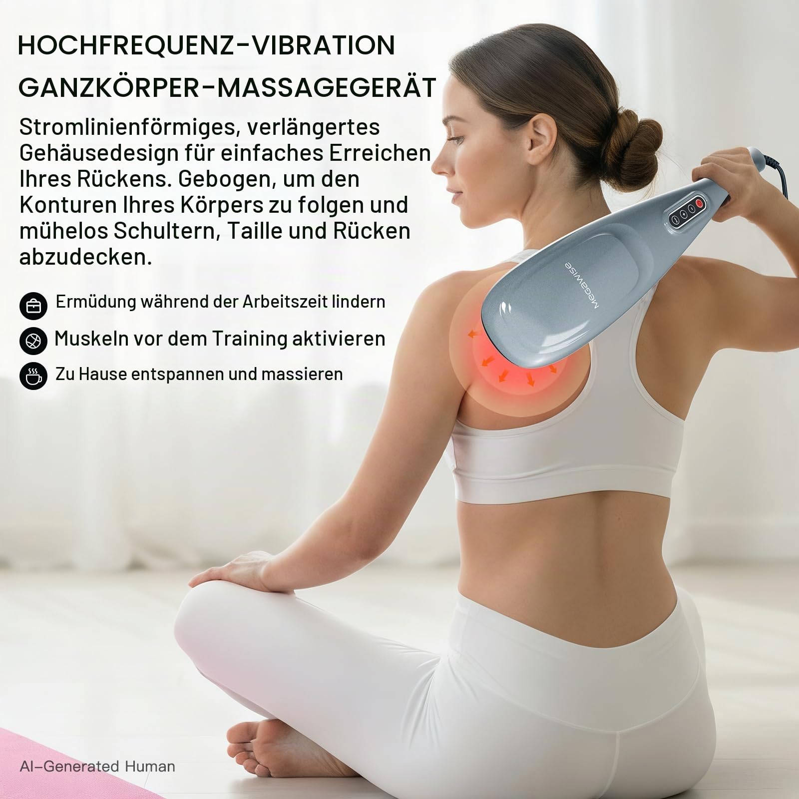 MegaWise Massagegerät Handheld Deep Tissue Nacken Rücken Massagegerät für Schultern, Taille, Beine, 3600 U/min Leistungsstarker Motor Elektrisches Nackenmassagegerät mit 5 Knoten & 5 Geschwindigkeiten