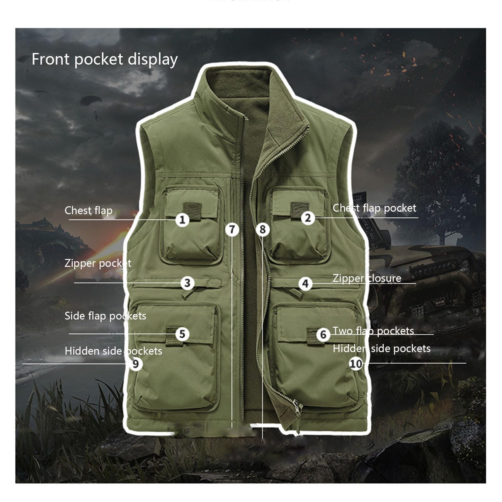 Army Green,4XL, Chalecos de Invierno para Hombre, Chaleco Acolchado Informal y CáLido, Chaleco de Pesca para Viajes al Aire Libre en Invierno