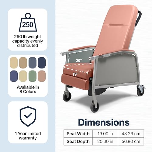 Miniatura 8 de Lumex - Silla reclinable médica de 3 posiciones, silla reclinable Geri con ruedas, palisandro