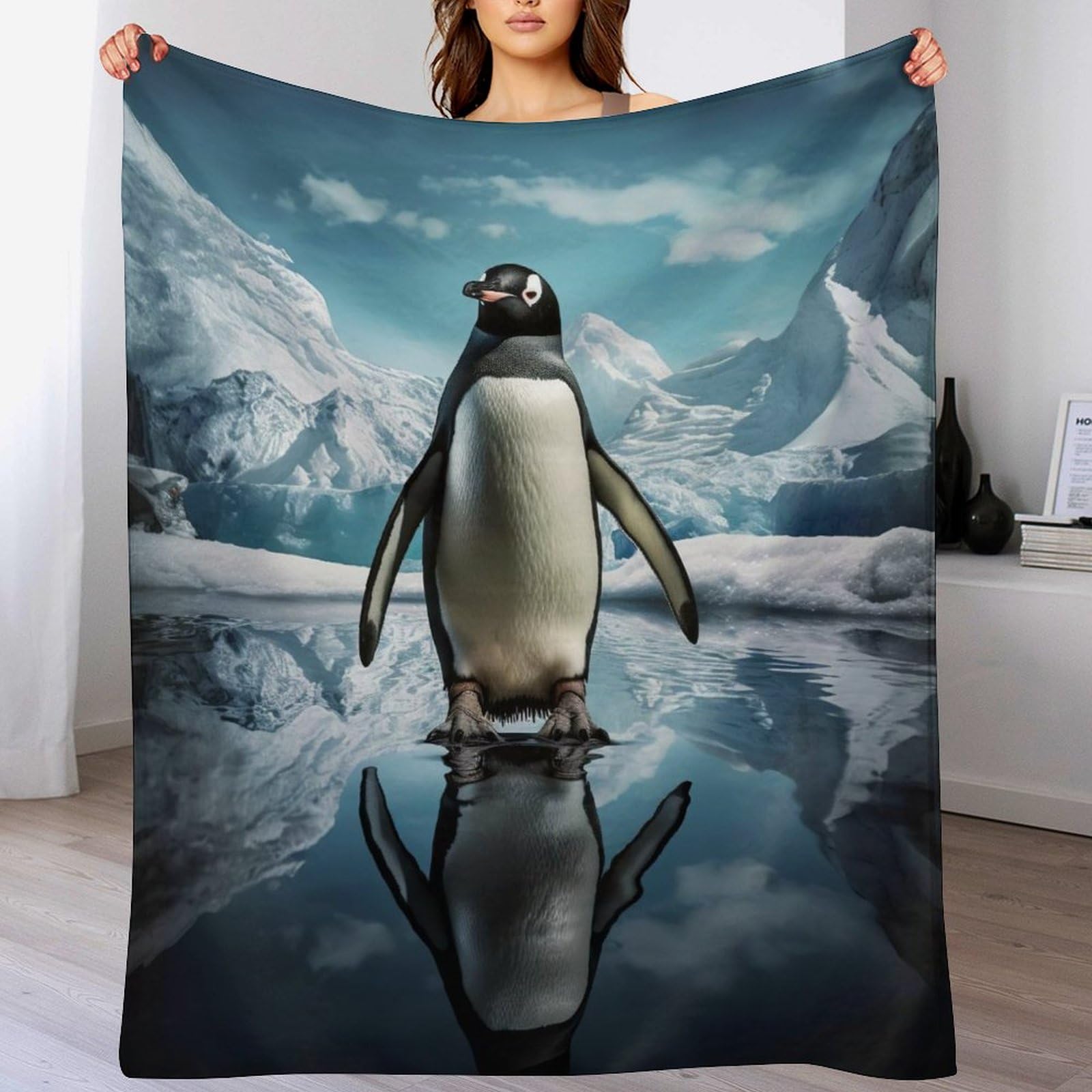 Couverture pingouin anti-froid en polaire flannel douce pour réchauffer lit et canapé 140x180
