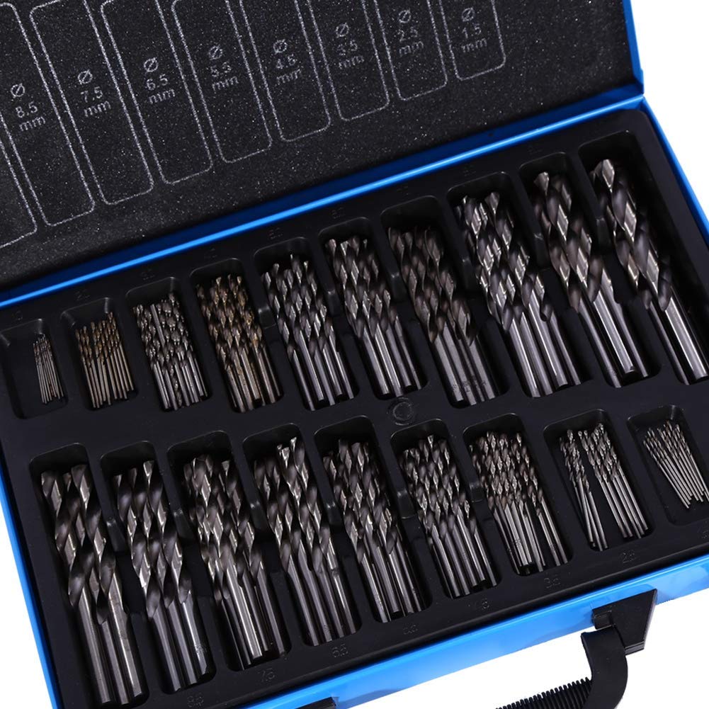 Juego de Brocas HSS, 170 Piezas, Brocas Helicoidales de Vástago Recto para Metal, Madera y Acero