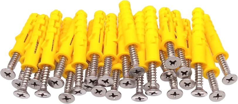 Yodaoke 50pcs 304 Stainless Steel M5 x 40mm Phillips Flat Head Self Tapping Screws and 8 x 40mm Plastic Drywall Ribbed Anchors